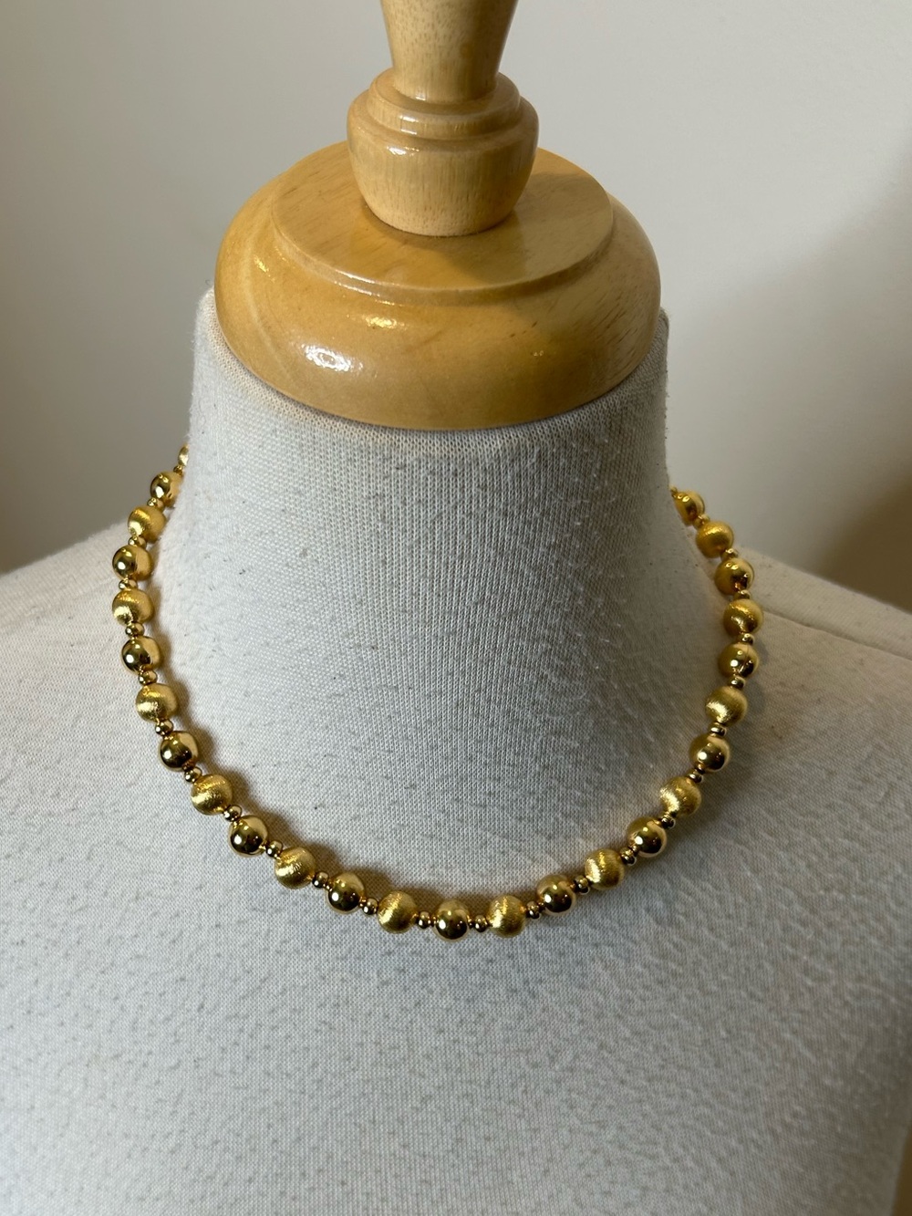 Vintage Napier Shiny & Brushed Gold Beaded Necklace Signed